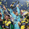 The Mariners celebrate their A-League Men grand final win earlier this year.