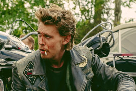 Tom Hardy (left) and Austin Butler are members of the Vandals motorcycle club in The Bikeriders.