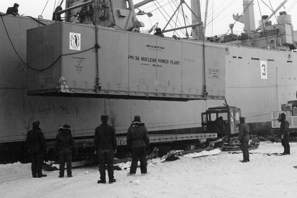 The “Nukey Poo” nuclear reactor arrives in the Antarctic.