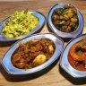 Dishes of egg, cabbage, prawns with okra, and dry pork at Toddy Shop.