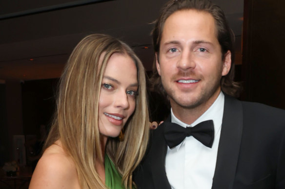 Actor Margot Robbie with husband and fellow producer Tom Ackerley in 2022.