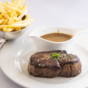 Steak frites at Ouest France Bistro