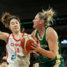 Lauren Jackson of the Opals drives to the basket.