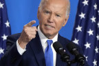 Biden in one of his more animated moments of his hour-long press conference.