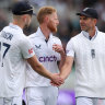 Jimmy Anderson (right) congratulates Gus Atkinson.