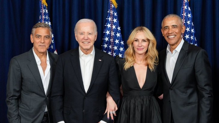 George Clooney, Joe Biden, Julia Roberts and Barack Obama at the June fundraiser.