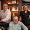 Pub baron Arthur Laundy (centre), with daughter Danielle and her husband Shane Richardson at the Red Lion Hotel in Rozelle.