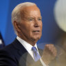 President Joe Biden speaks at a news conference on the final day of the NATO summit.