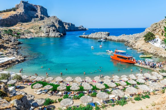 Beautiful St. Paul’s Bay in Rhodes, Greece.