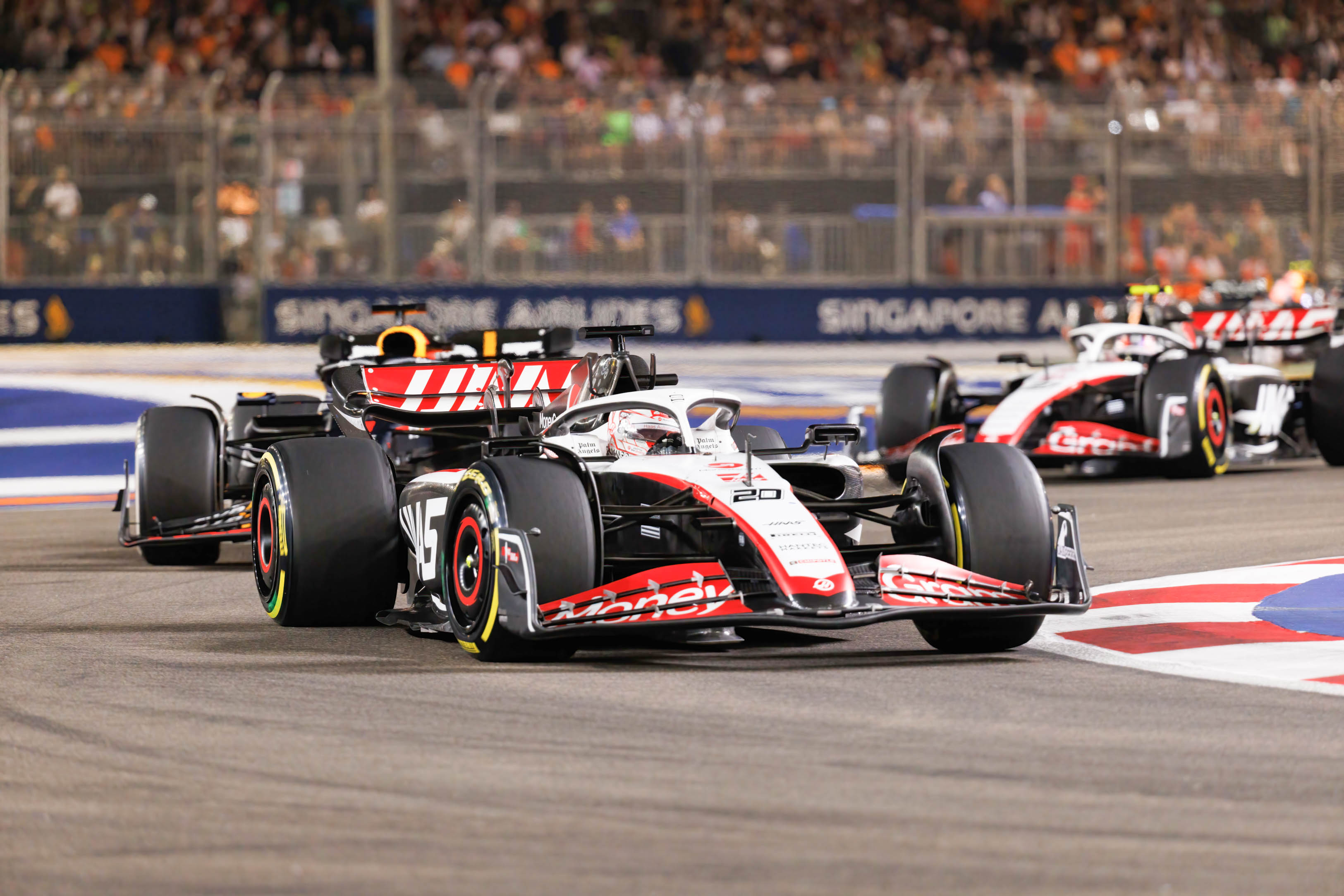 Kevin Magnussen of Denmark drives the (20) Haas F1 VF-23...