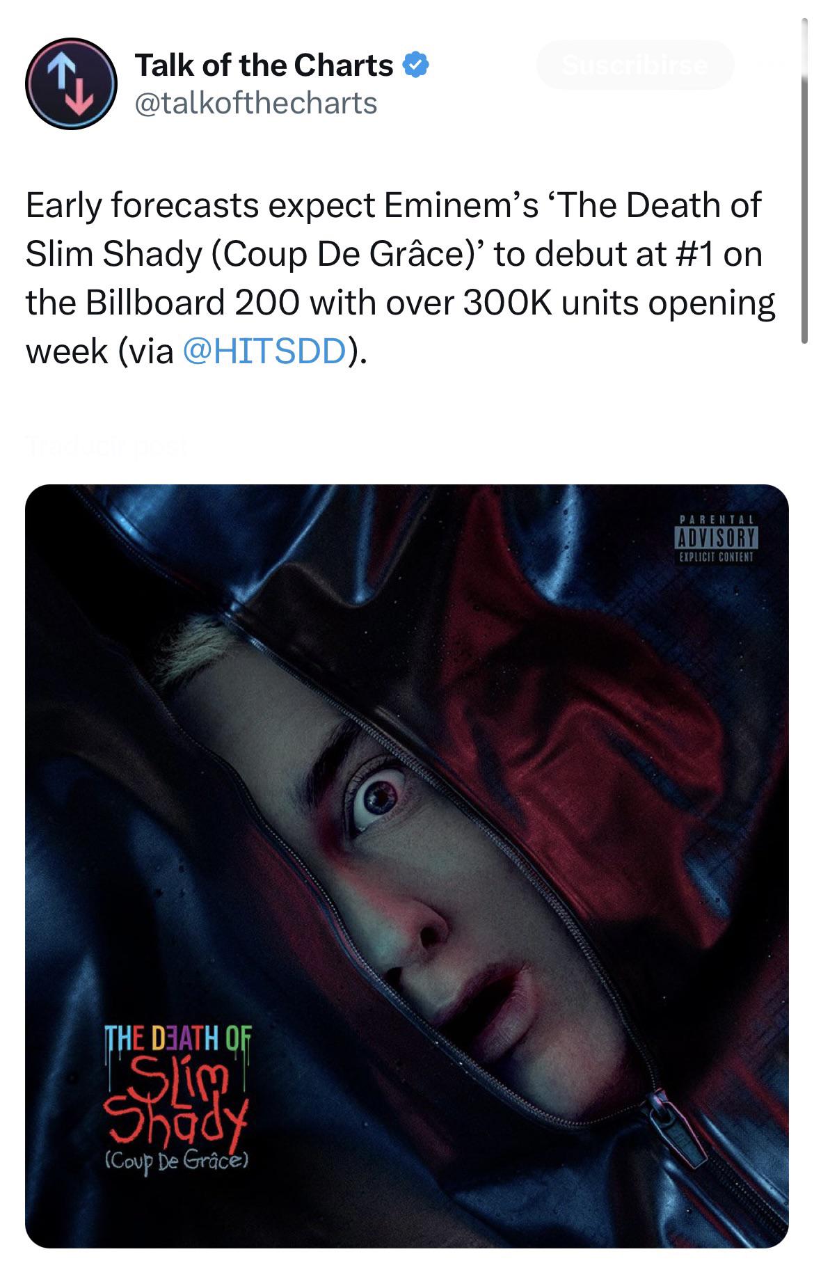 r/popculturechat - Eminem’s ‘The Death of Slim Shady (Coup De Grâce)’ to debut at #1 on the Billboard 200 with over 300K units