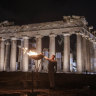 The Olympic flame on its way from Greece to Paris.