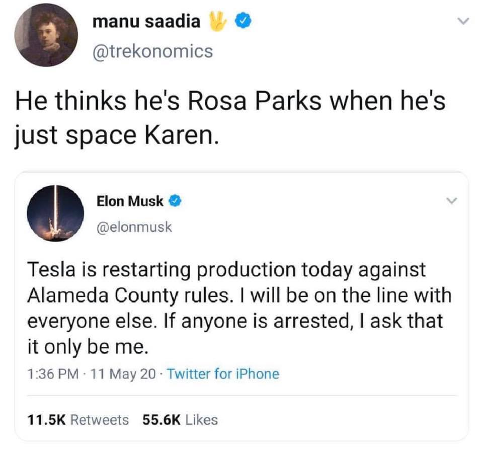 r/BrandNewSentence - 'He thinks he's Rosa Parks when he's just space Karen.'