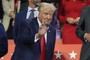 Republican presidential candidate former President Donald Trump appears during the Republican National Convention Monday, July 15, 2024, in Milwaukee.