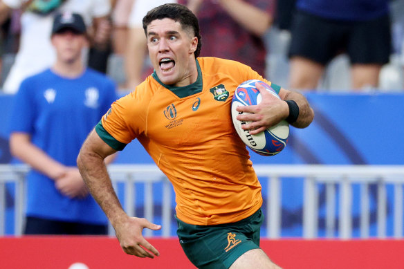 Ben Donaldson scores against Georgia in Australia’s World Cup opener.