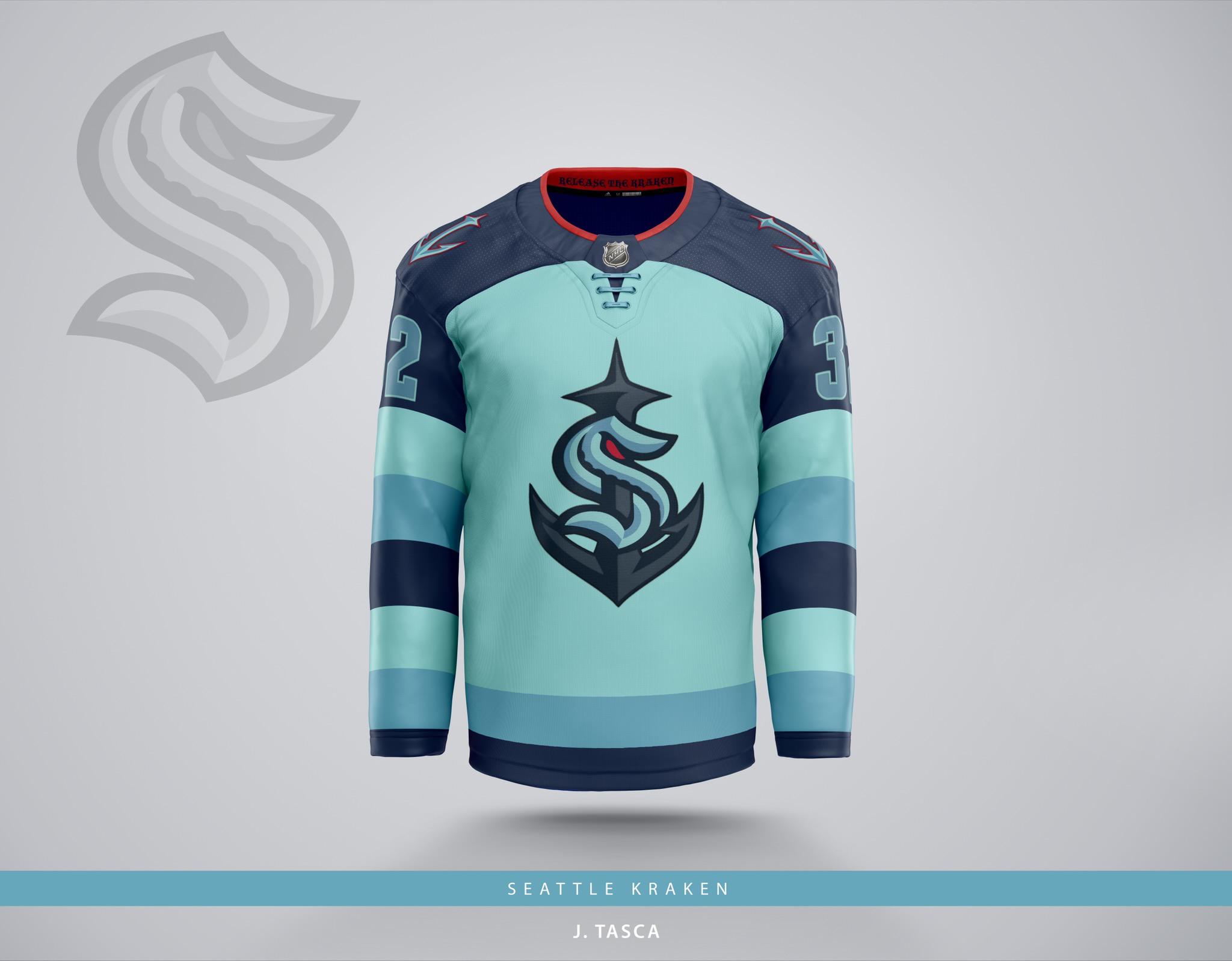 r/hockey - Seattle Kraken alternate jersey concept with that tattoo logo as main logo