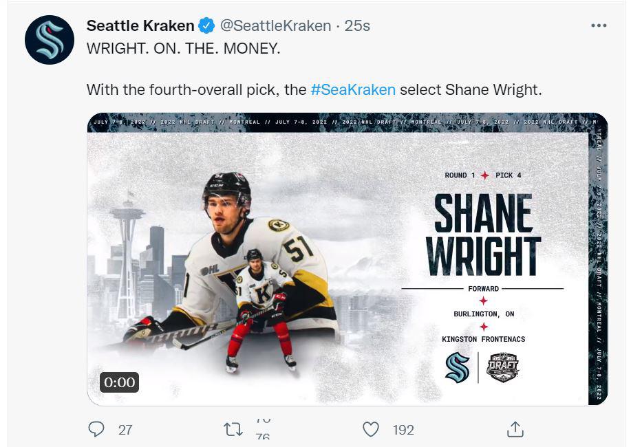 r/SeattleKraken - Seattle Kraken draft Shane Wright!