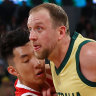 Joe Ingles drives to the basket against China.