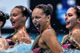 Australia’s artistic swimmers competing in Budapest, weeks before the Olympics in Budapest