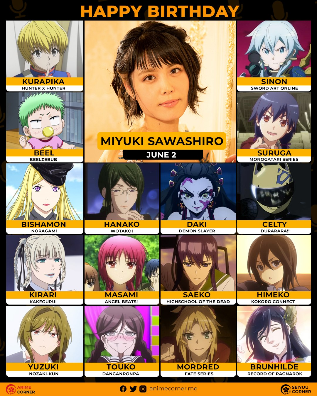 r/araragi - Happy 38th birthday to Miyuki Sawashiro who voices as Suruga Kanbaru!