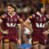 BRISBANE, AUSTRALIA - JULY 17: Reece Walsh of the Maroons reacts during game three of the 2024 Men’s State of Origin series between Queensland Maroons and New South Wales Blues at Suncorp Stadium on July 17, 2024 in Brisbane, Australia. (Photo by Chris Hyde/Getty Images)