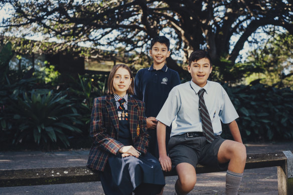 Josefine Pisano, Jakob Lal and Charles Fawcett, who are the youngest students studying a subject in this year’s HSC. 