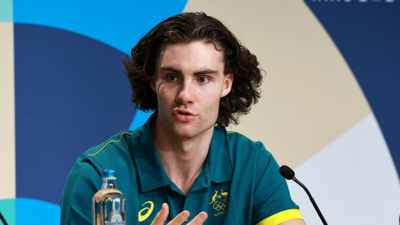 Australian basketballer Josh Giddey speaks at a press conference on Monday in Paris. 