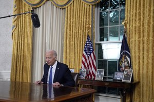 President Joe Biden pauses as he concludes his address to the nation from the Oval Office of the White House in Washington, Wednesday, July 24, 2024, about his decision to drop his Democratic presidential reelection bid.