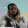 United State’s men’s team Kevin Durant, right, and Stephen Curry attend a press conference on Thursday.