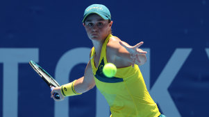 Ash Barty in action at the Tokyo Olympics.