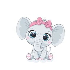 an elephant with a pink bow sitting on top of it's head and eyes