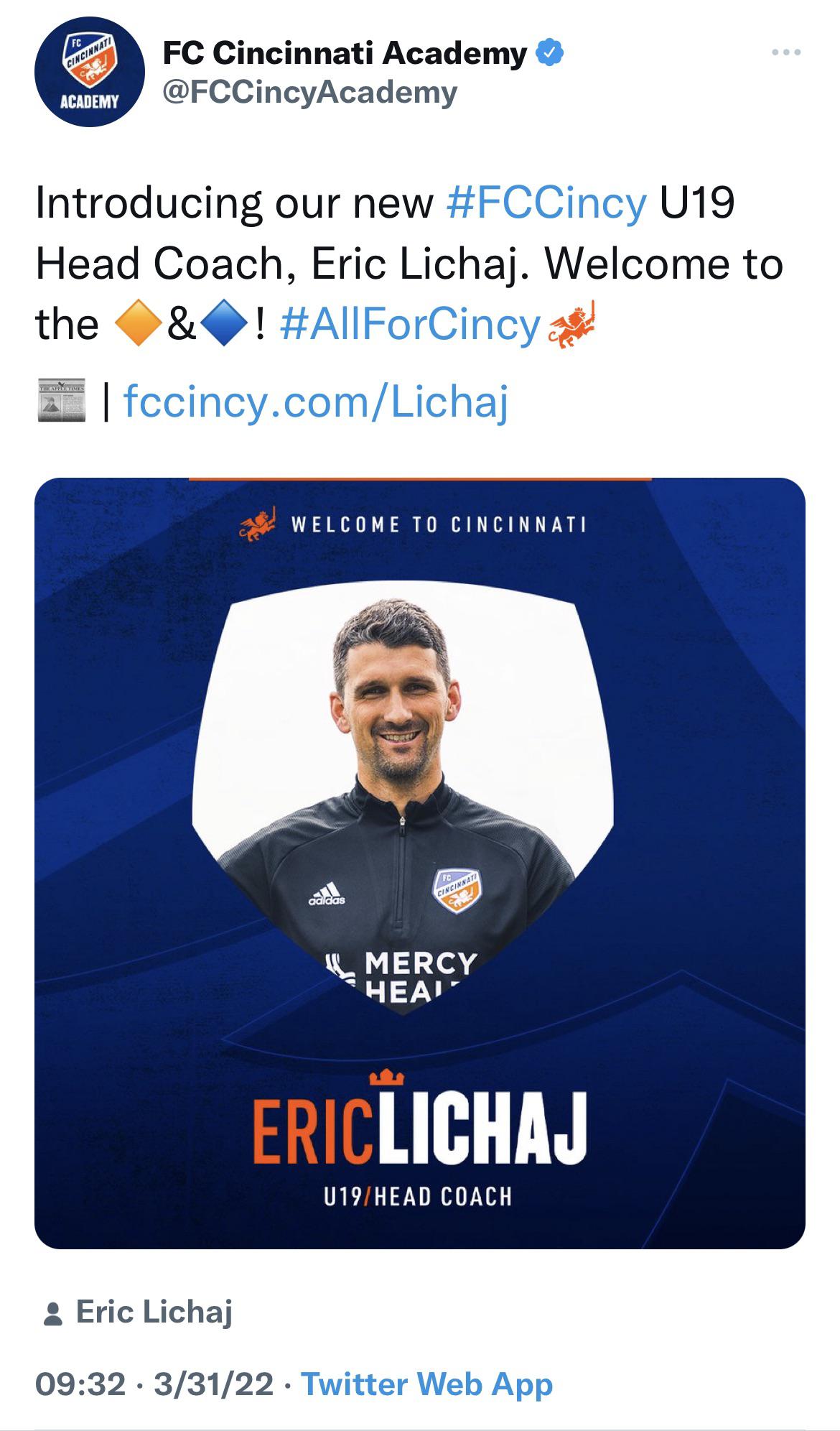 r/nffc - Eric Lichaj coaching U19 now here in the States🇺🇸