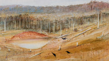 Arthur Boyd’s oil painting, Landscape, measuring a tidy 19.5 x 22.5 cm, carries an estimate of $15,000 to $25,000.