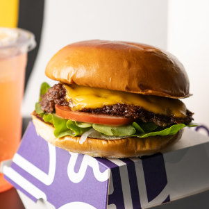 The Classic smashburger with chips and watermelon soda.