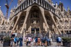 Tourists visit the Sagrada Familia church in Barcelona.