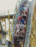 Patrons ride the Scenic Railway at Luna Park’s 80th birthday celebrations in 1982.