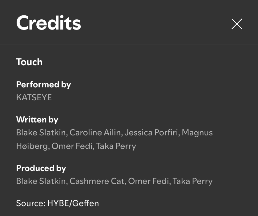 r/katseye - "Touch" song credits confirming Cashmere Cat's involvement