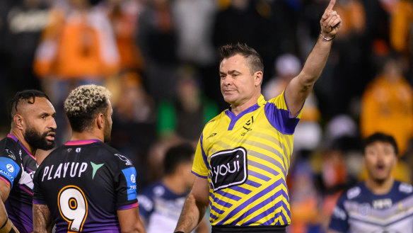 Wests Tigers centre Justin Olam is sent off on Thursday night.