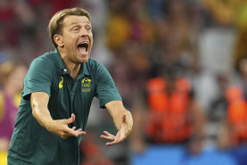 Tony Gustavsson during the Matildas loss to the United States this morning.