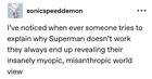 r/CuratedTumblr - It’s always like “Superman can’t be good because is made up of nothing but sinners and sheep!”