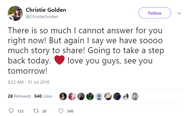 r/wow - Tweet from Christie Golden today about WoWs current storyline and drama surrounding