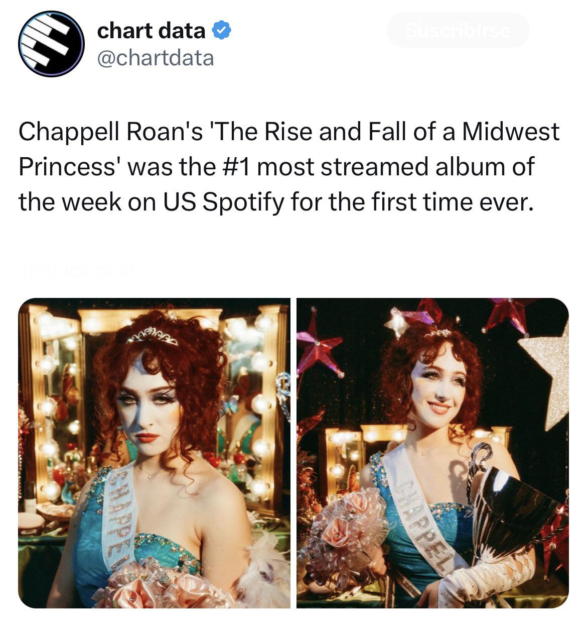 r/popculturechat - Chappell Roan's 'The Rise and Fall of a Midwest Princess' was the #1 most streamed album of the week on US Spotify for the first time ever