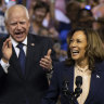 Democratic presidential nominee Vice President Kamala Harris and her running mate Minnesota Gov. Tim Walz speak at a campaign rally in Philadelphia.