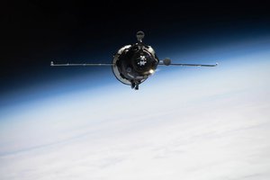 The Progress 86 cargo spacecraft approaches the International Space Station’s Poisk module on Dec. 3, 2023, ahead of its docking.