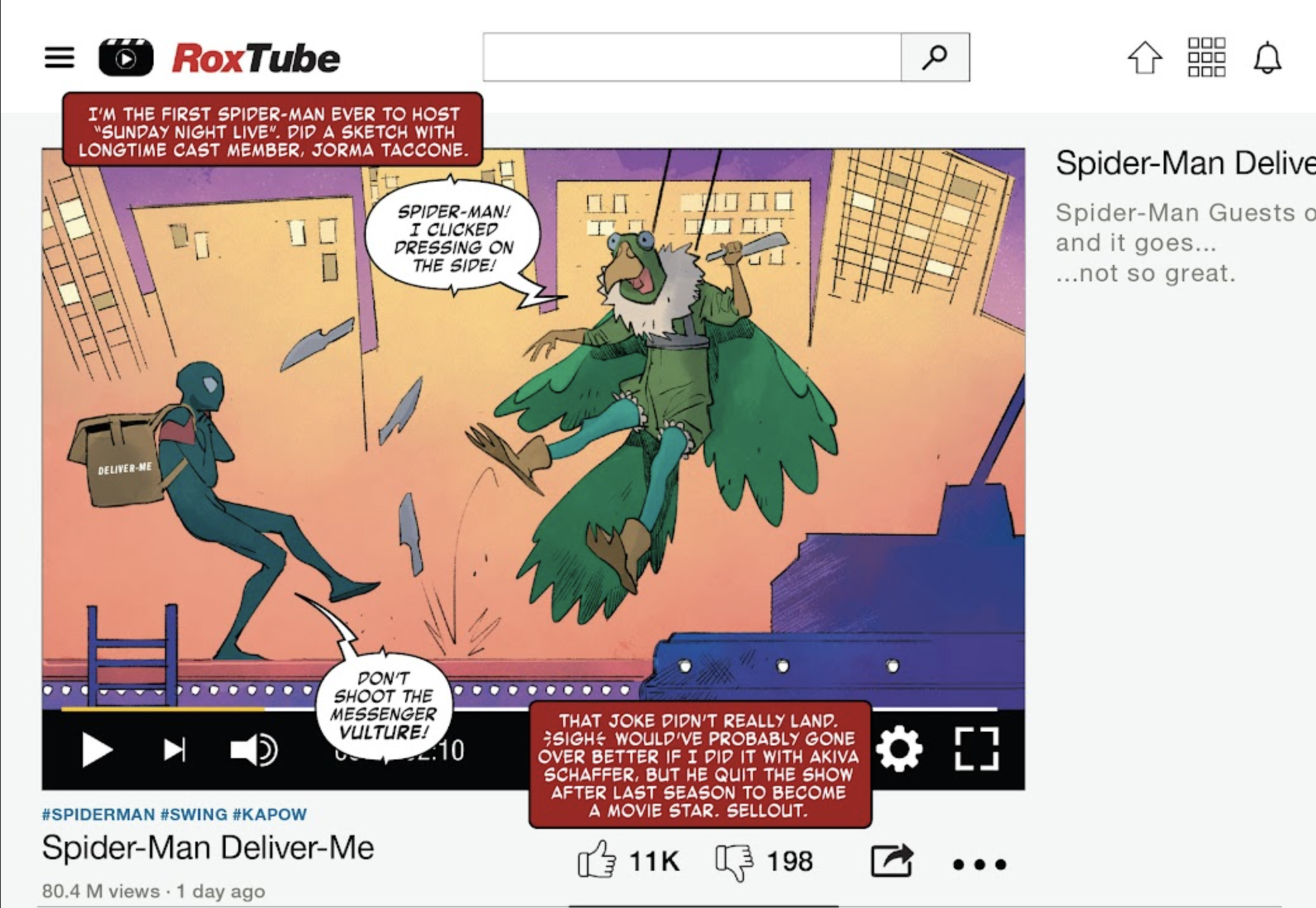 r/MovieDetails - Jorma Taccone voices the Vulture in Across The Spider-Verse, referencing a 2021 Miles Morales comic where he hosts SNL and does a skit with Jorma Taccone as the Vulture.