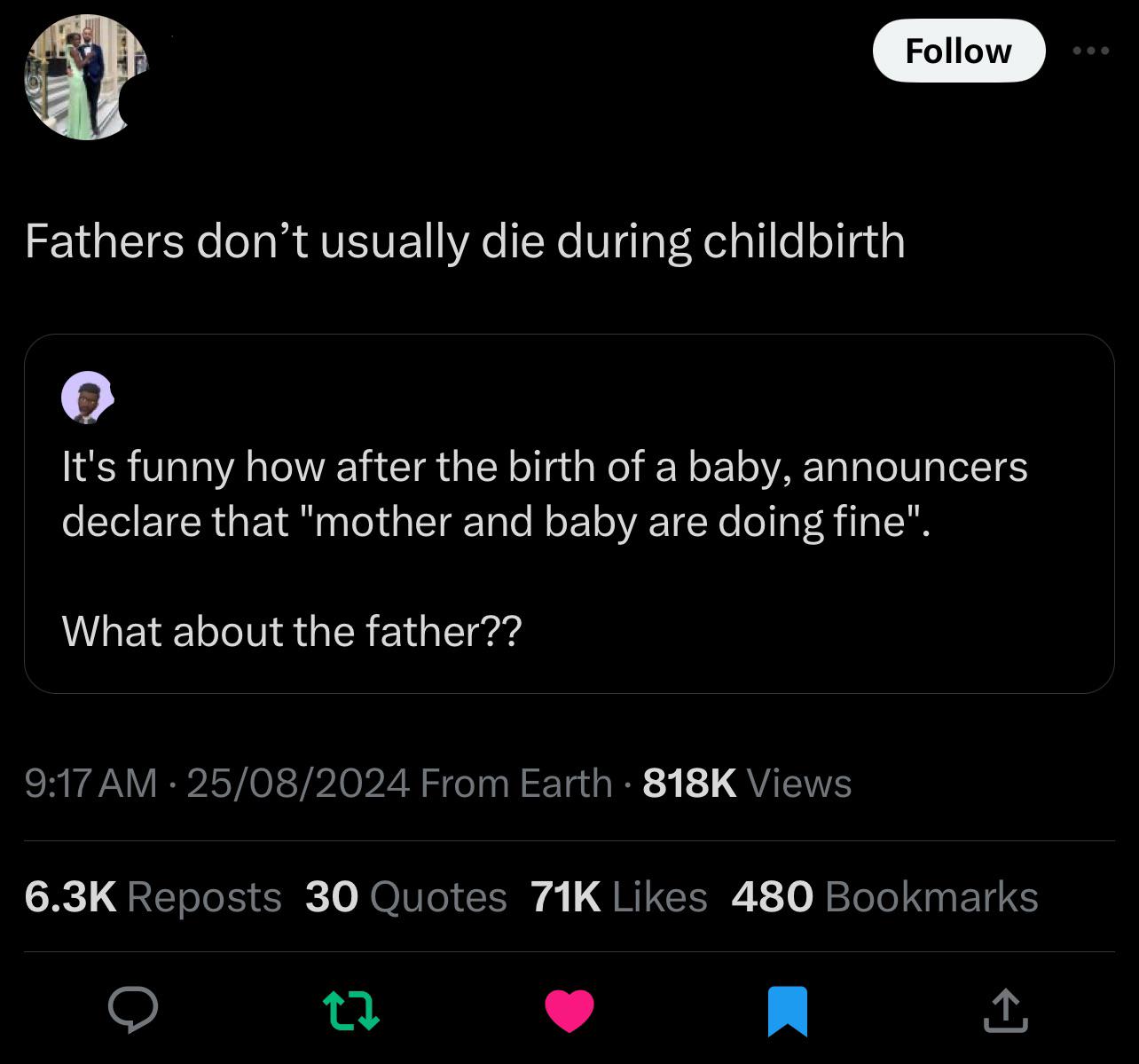 r/clevercomebacks - Fathers don’t usually die during childbirth