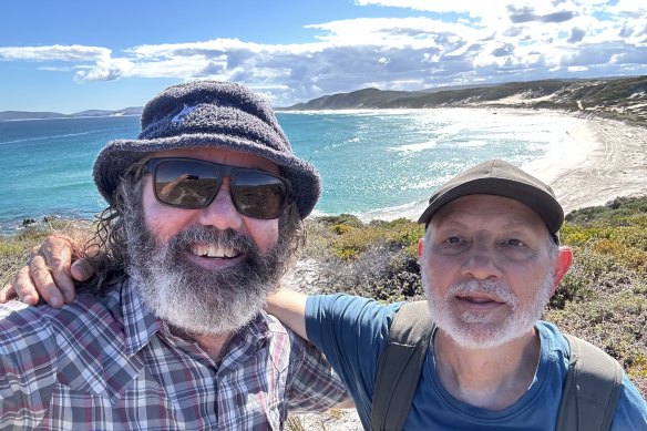 Brendan Foster and friend Wayne Harris at Conspicuous Cliff.