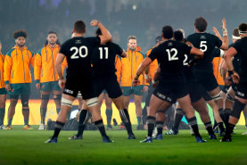 The Wallabies stare down the haka in Melbourne in 2022.