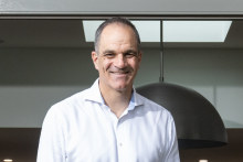 Daniel Hunter, CEO of Business NSW, with his 12-year-old triplets. Left to right: Jack, Will and Scarlett.