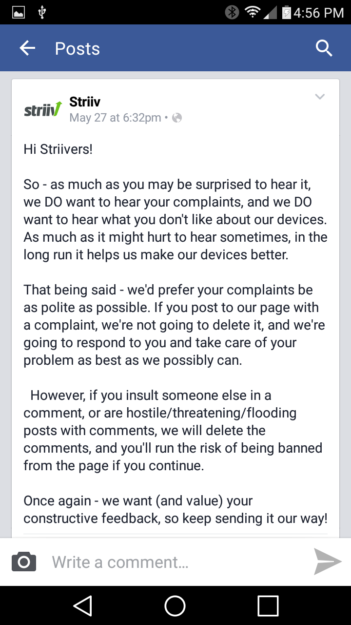 r/striiv - Just a facebook post about complaints